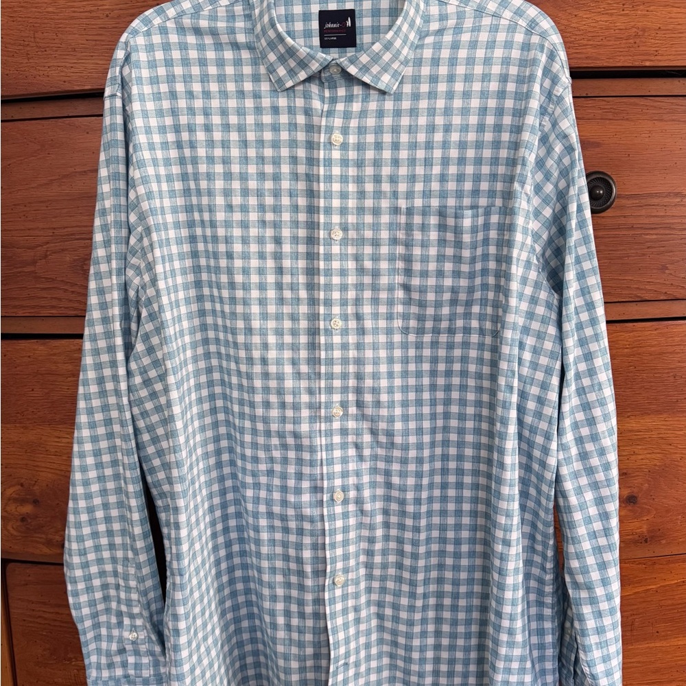 johnnie-O Men's Blue and White Plaid Shirt